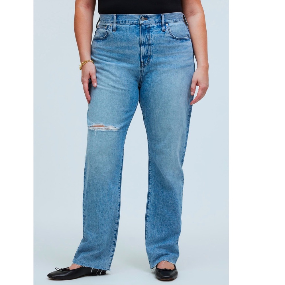 Madewell '90s Ripped Straight Leg High Rise Jean Revoir Wash Medium Blue 31 NWT